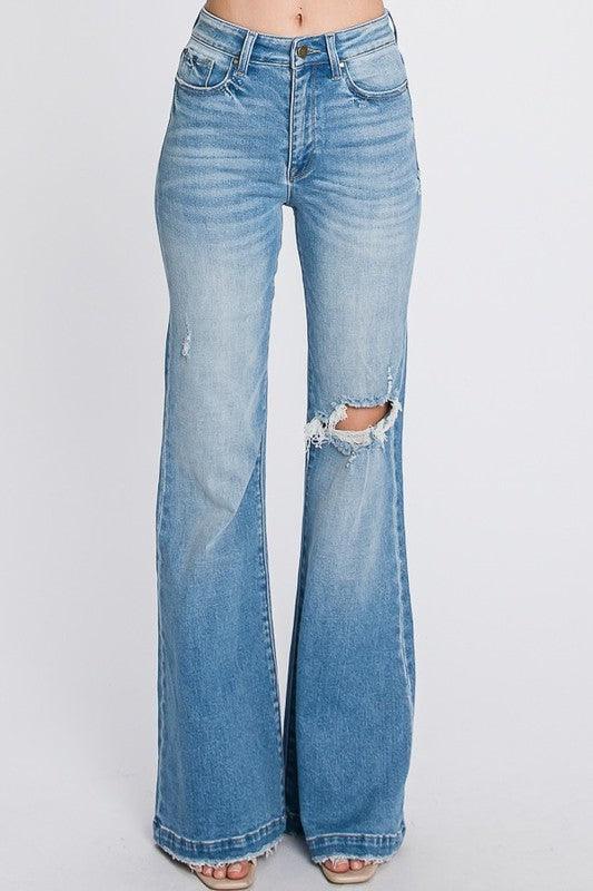 DISTRESSED HIGH sale RISE FLARE JEANS