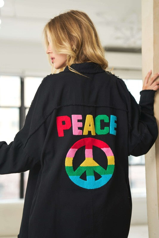 Colorful Peace Symbol Button Up Top