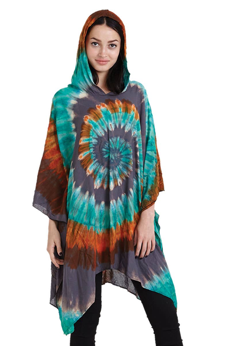 Lightweight Tie-Dye Hooded Poncho