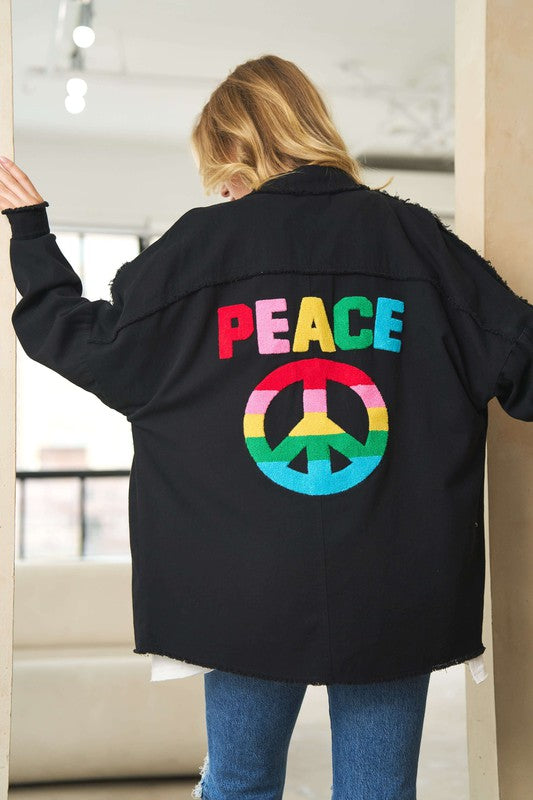 Colorful Peace Symbol Button Up Top