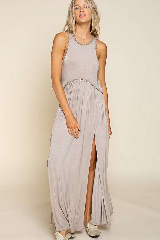 Stone Washed Side Slit Sleeveless Maxi Dress