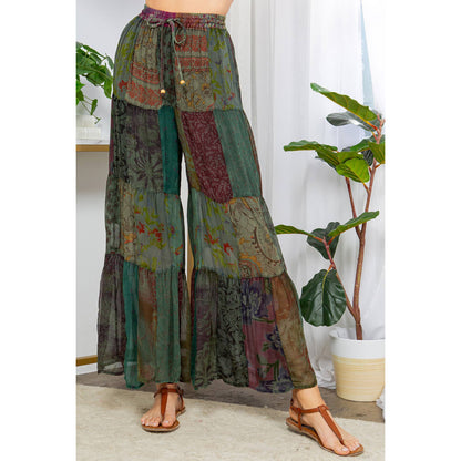 Long Flared Patchwork Pants Plus