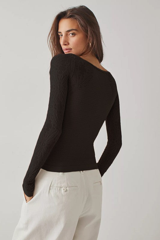Fitted Long Sleeve Shirred Top