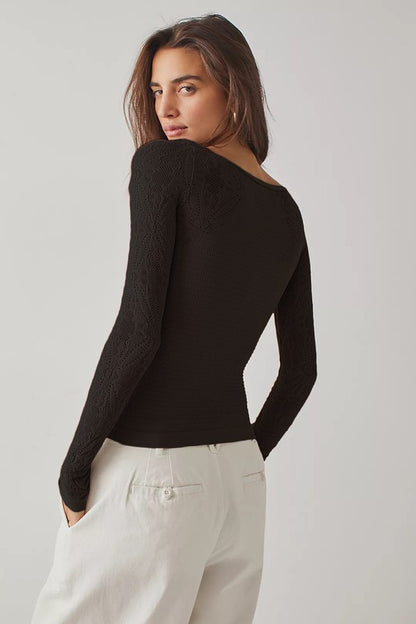 Fitted Long Sleeve Shirred Top