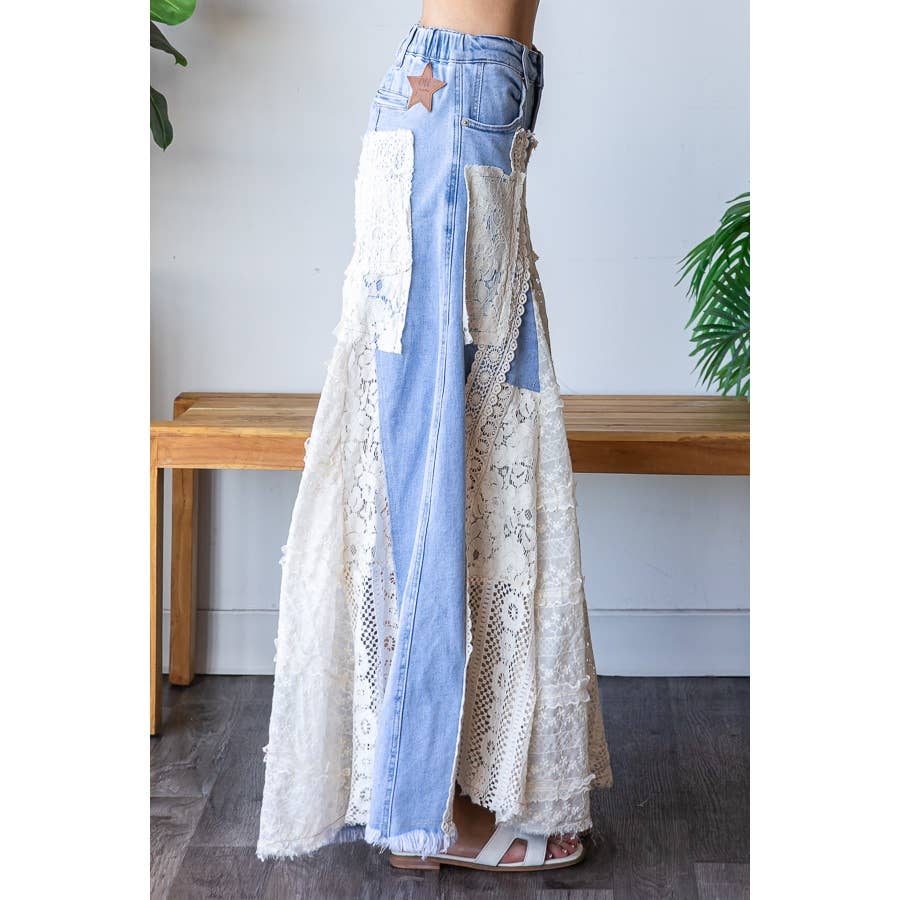 Lace Insert Denim Flares