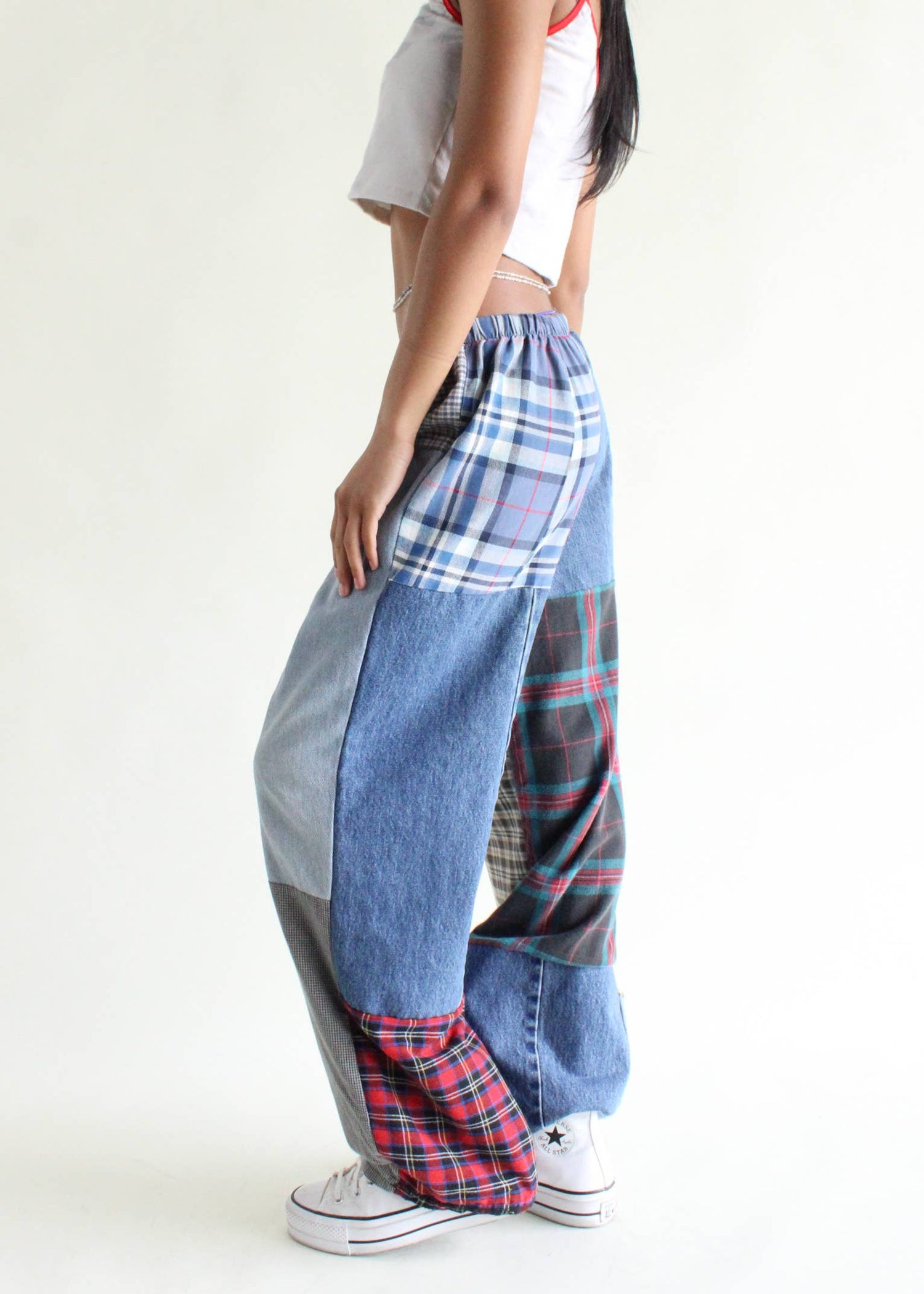 Flannel &amp; Denim Combo Pants