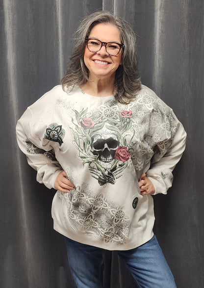 Skull and Roses Upcycled Sweatshirt