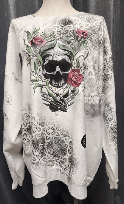 Skull and Roses Upcycled Sweatshirt