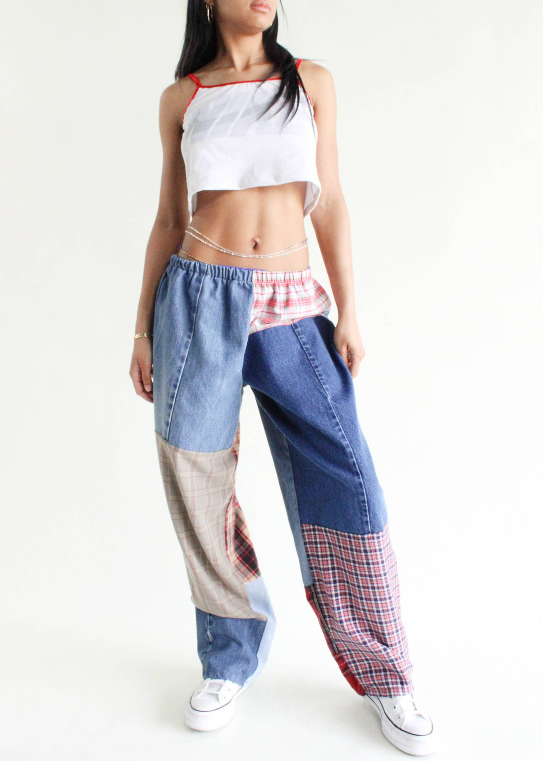 Flannel &amp; Denim Combo Pants