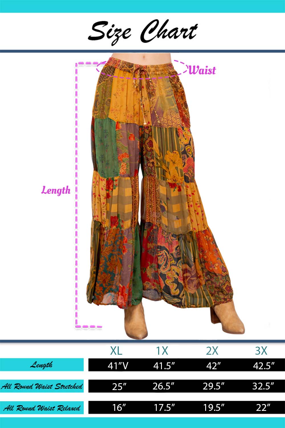 Long Flared Patchwork Pants Plus