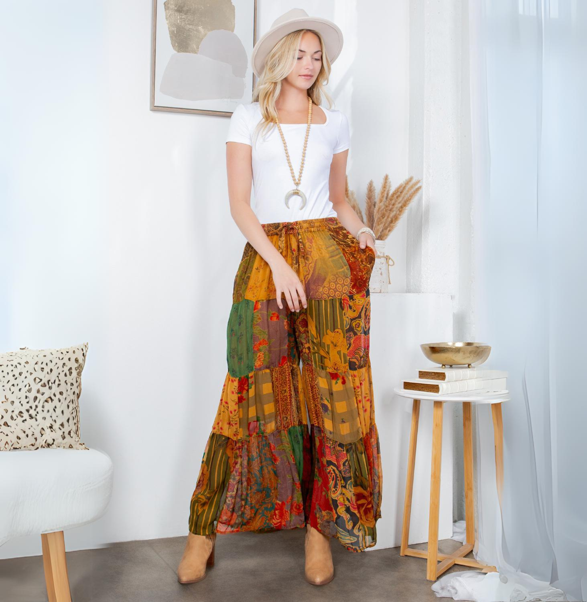 Long Flared Patchwork Pants