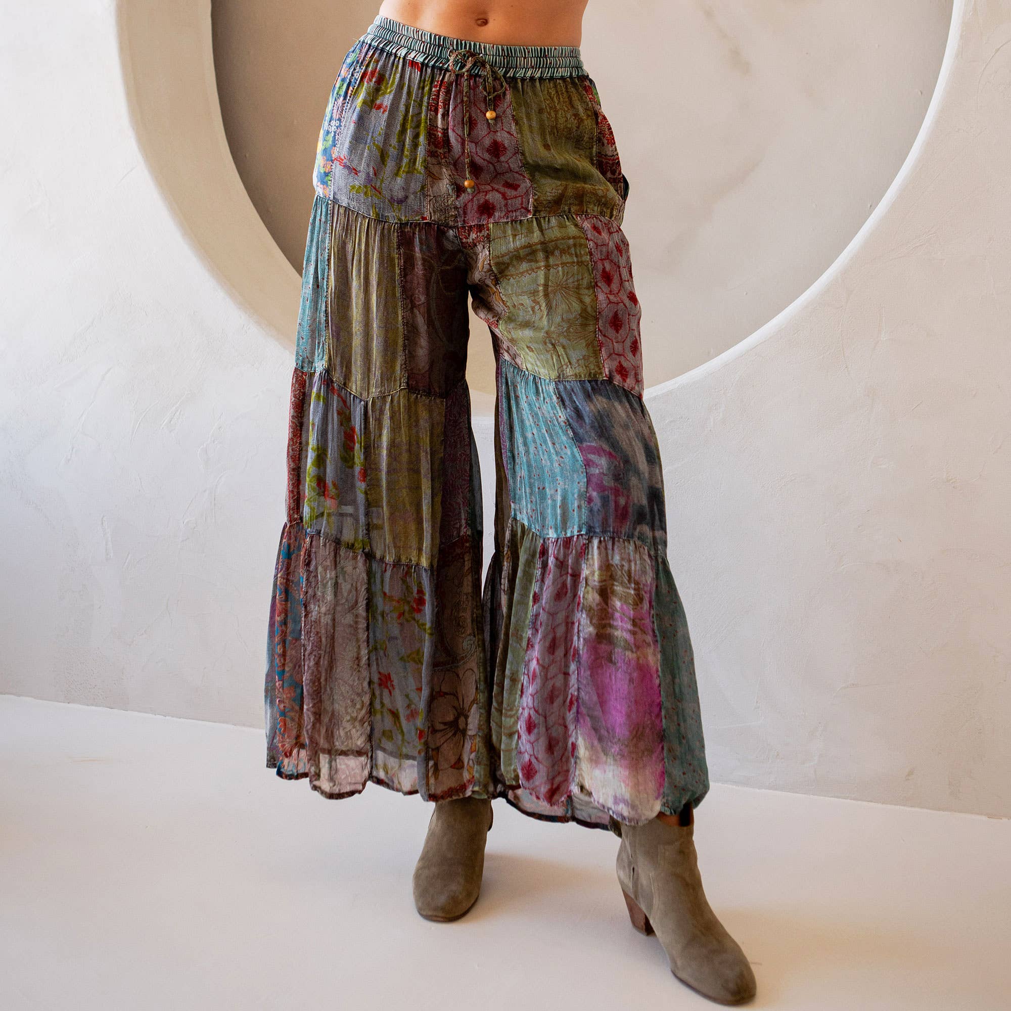 Long Flared Patchwork Pants