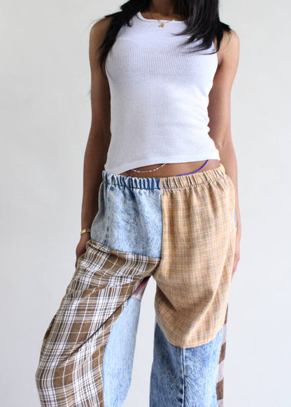 Flannel &amp; Denim Combo Pants