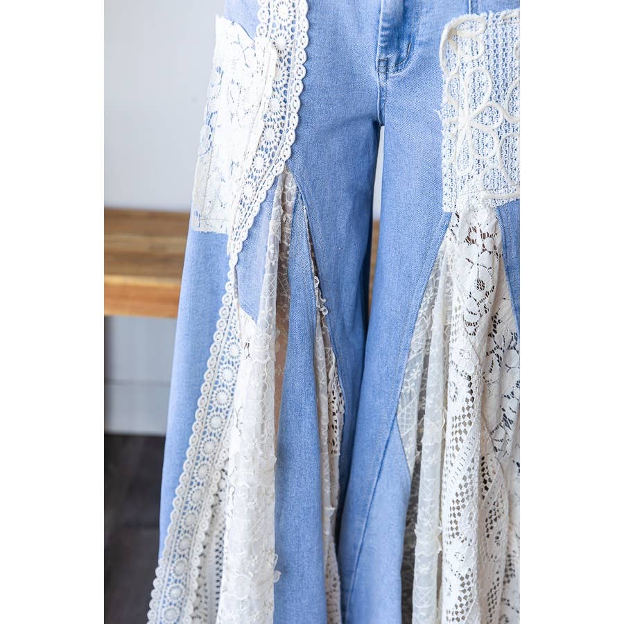 Lace Insert Denim Flares