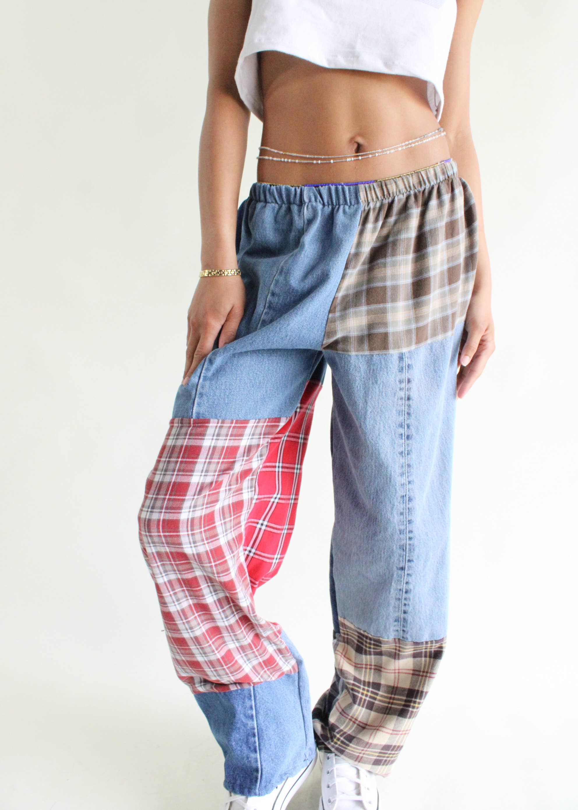 Flannel &amp; Denim Combo Pants