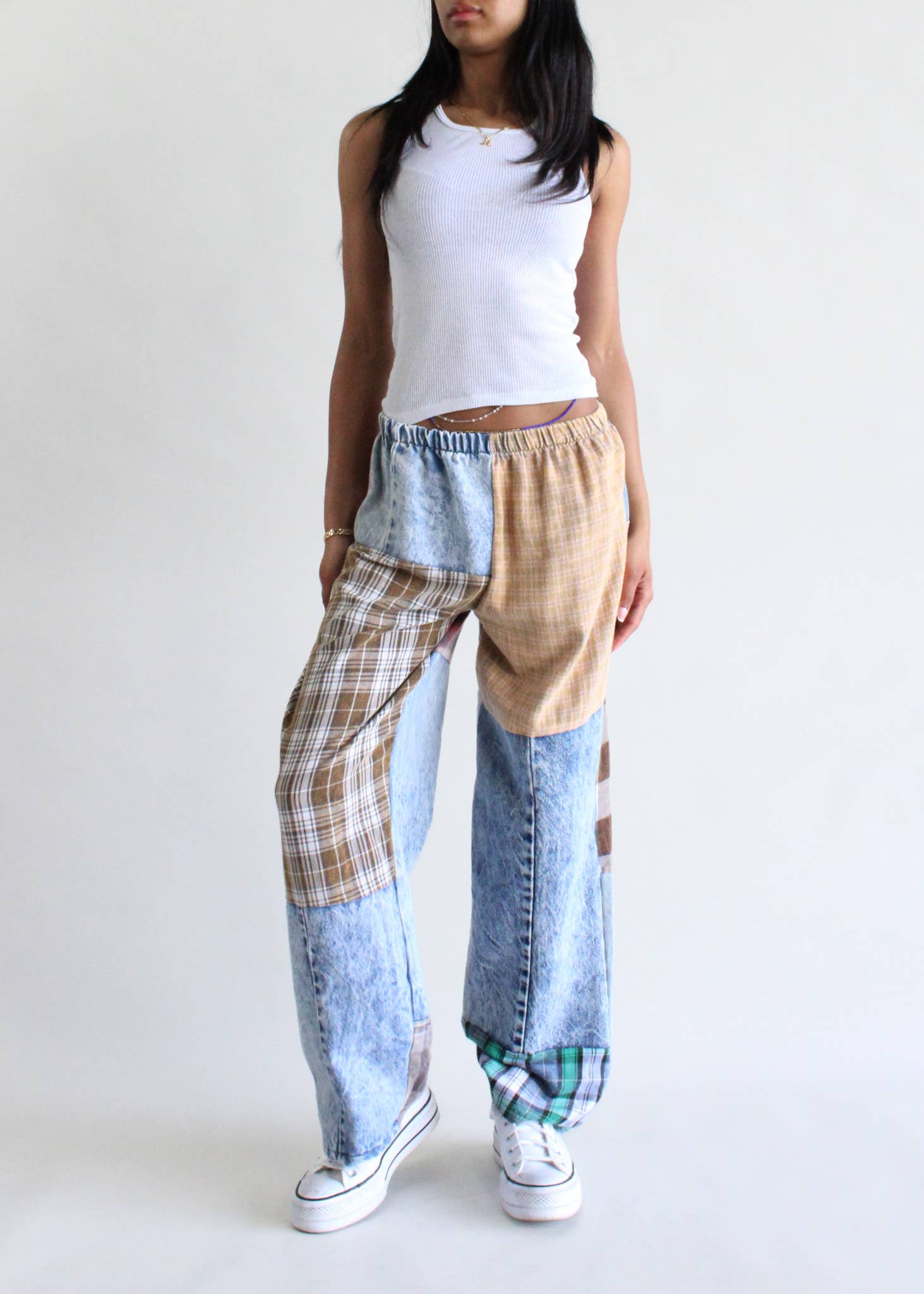 Flannel &amp; Denim Combo Pants