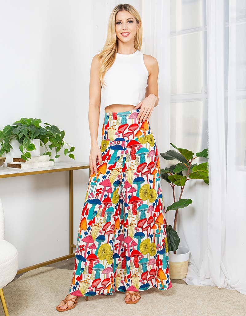 Mushroom Print Palazzo Pants