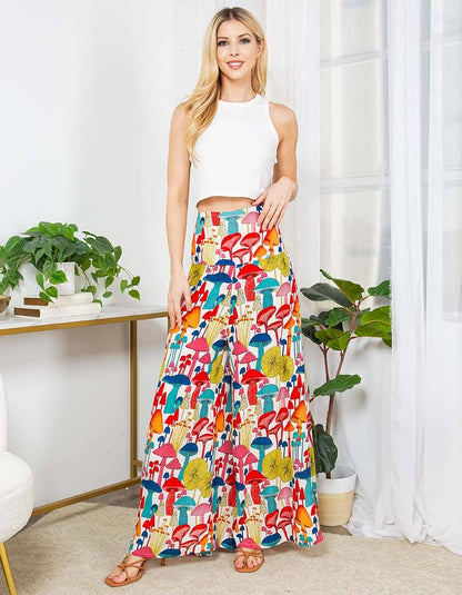 Mushroom Print Palazzo Pants