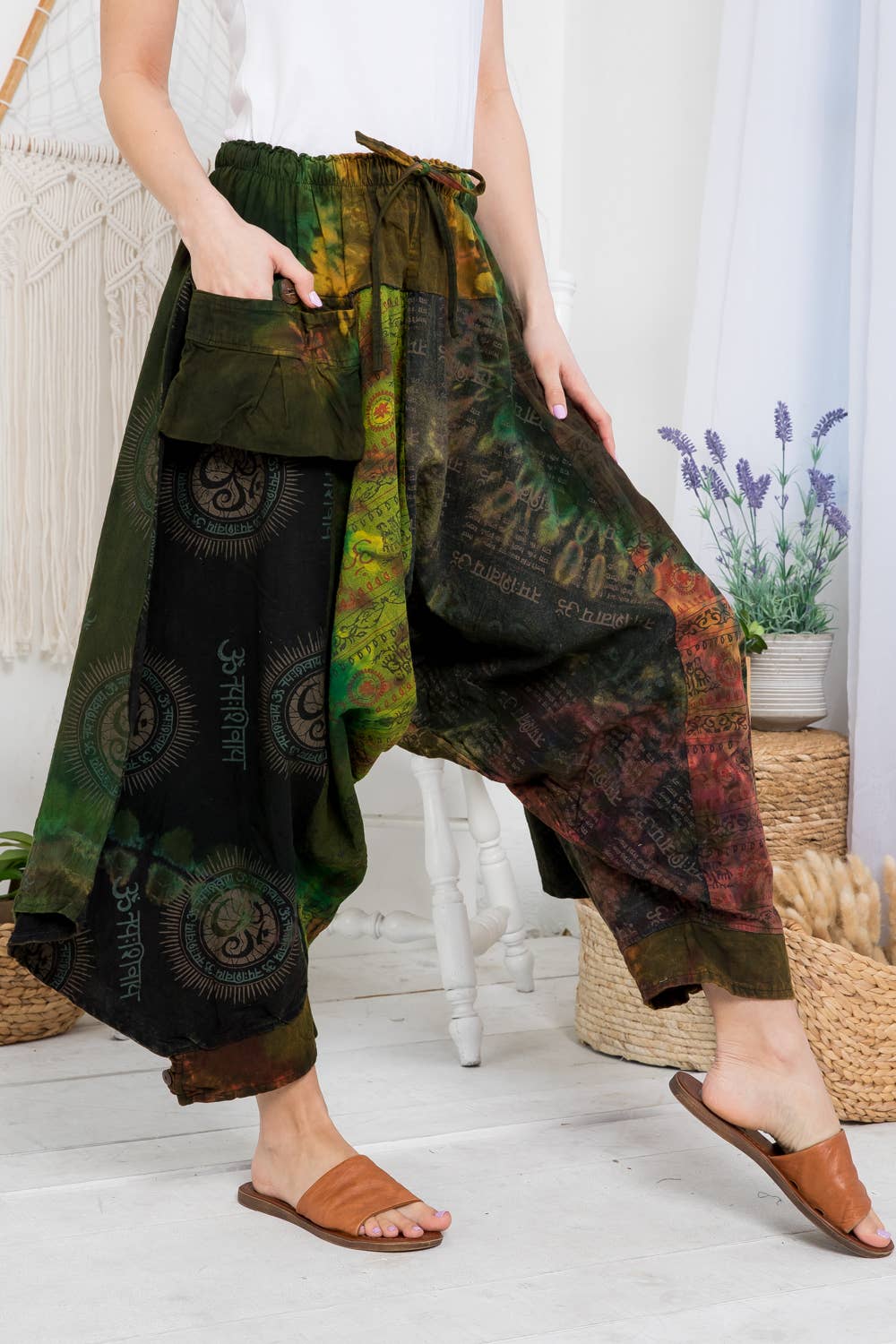 Patchwork Harem Pants with Side Pocket