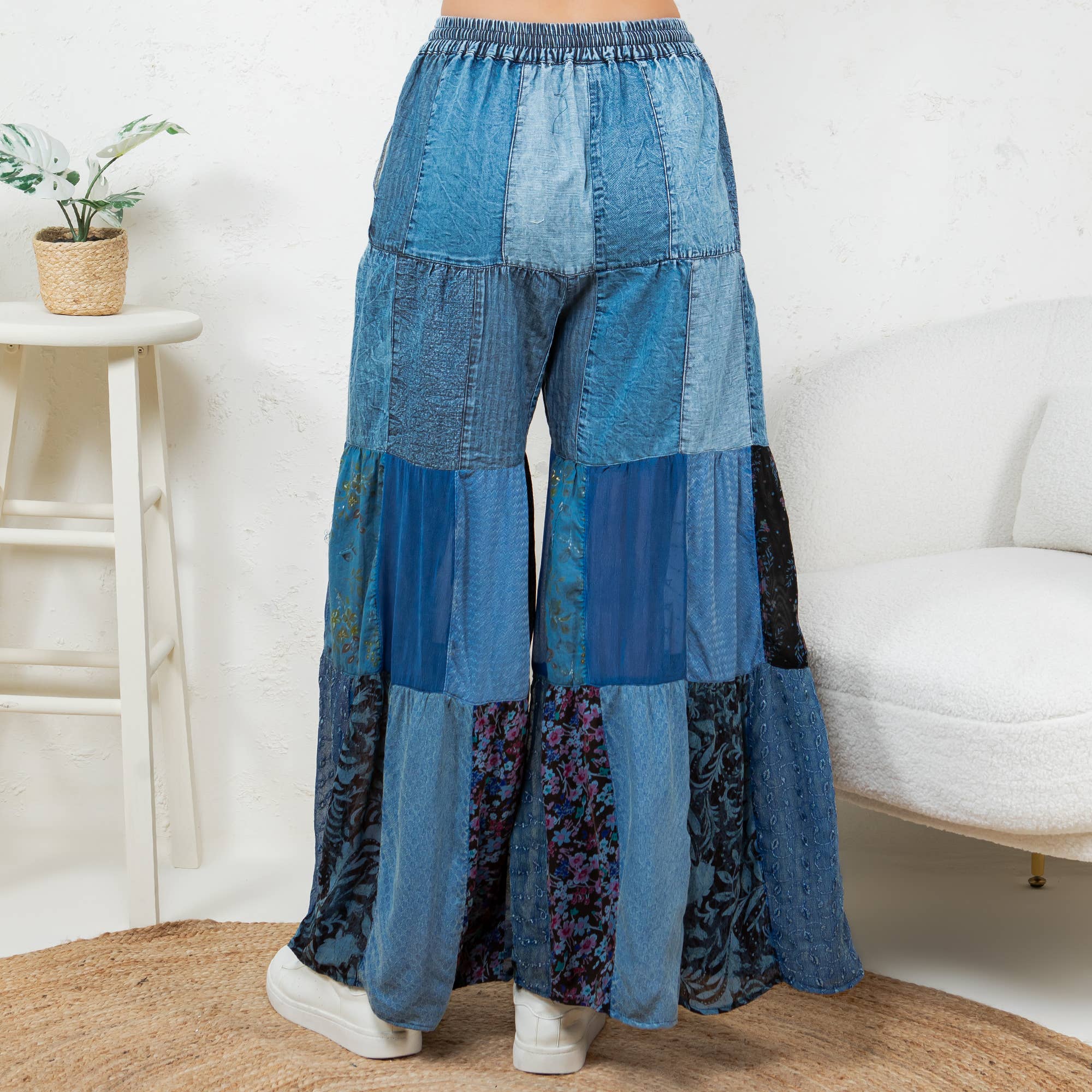 Long Flared Patchwork Pants Plus