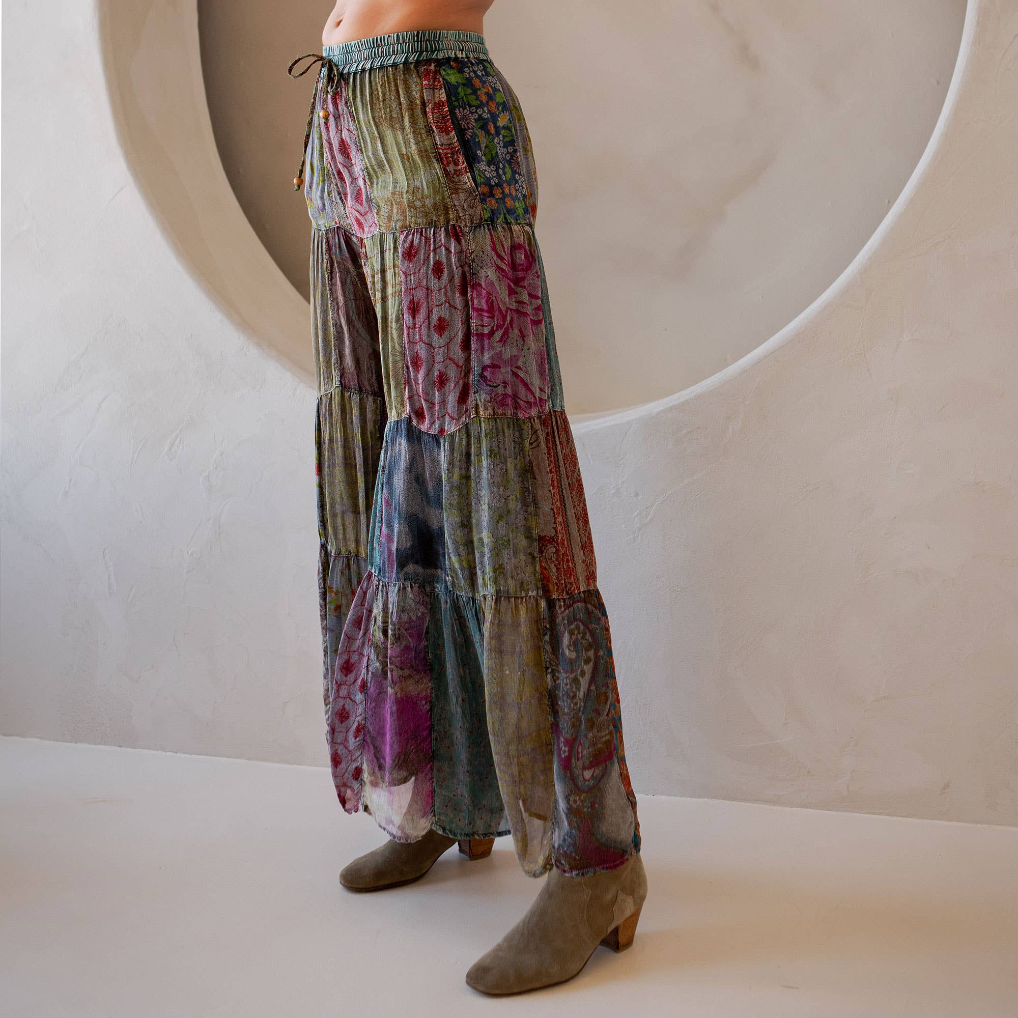 Long Flared Patchwork Pants Plus