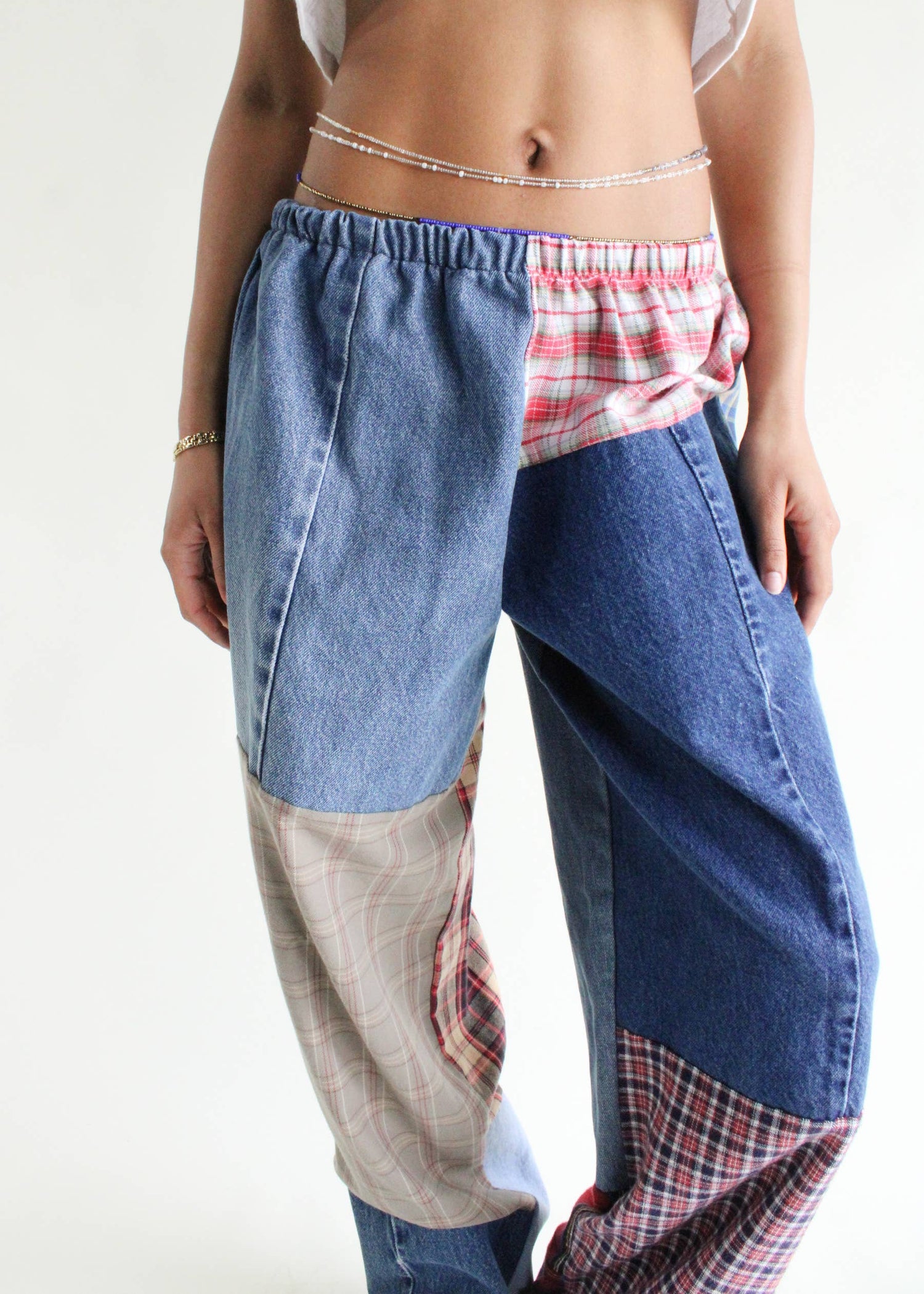 Flannel &amp; Denim Combo Pants