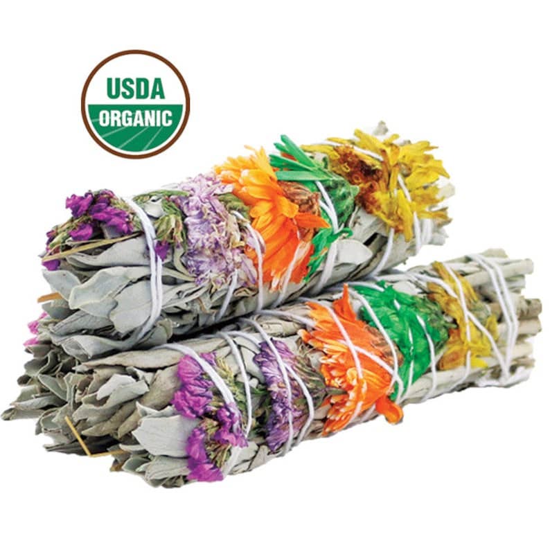 Good Vibes Floral White Sage 4&quot; Smudge Sticks