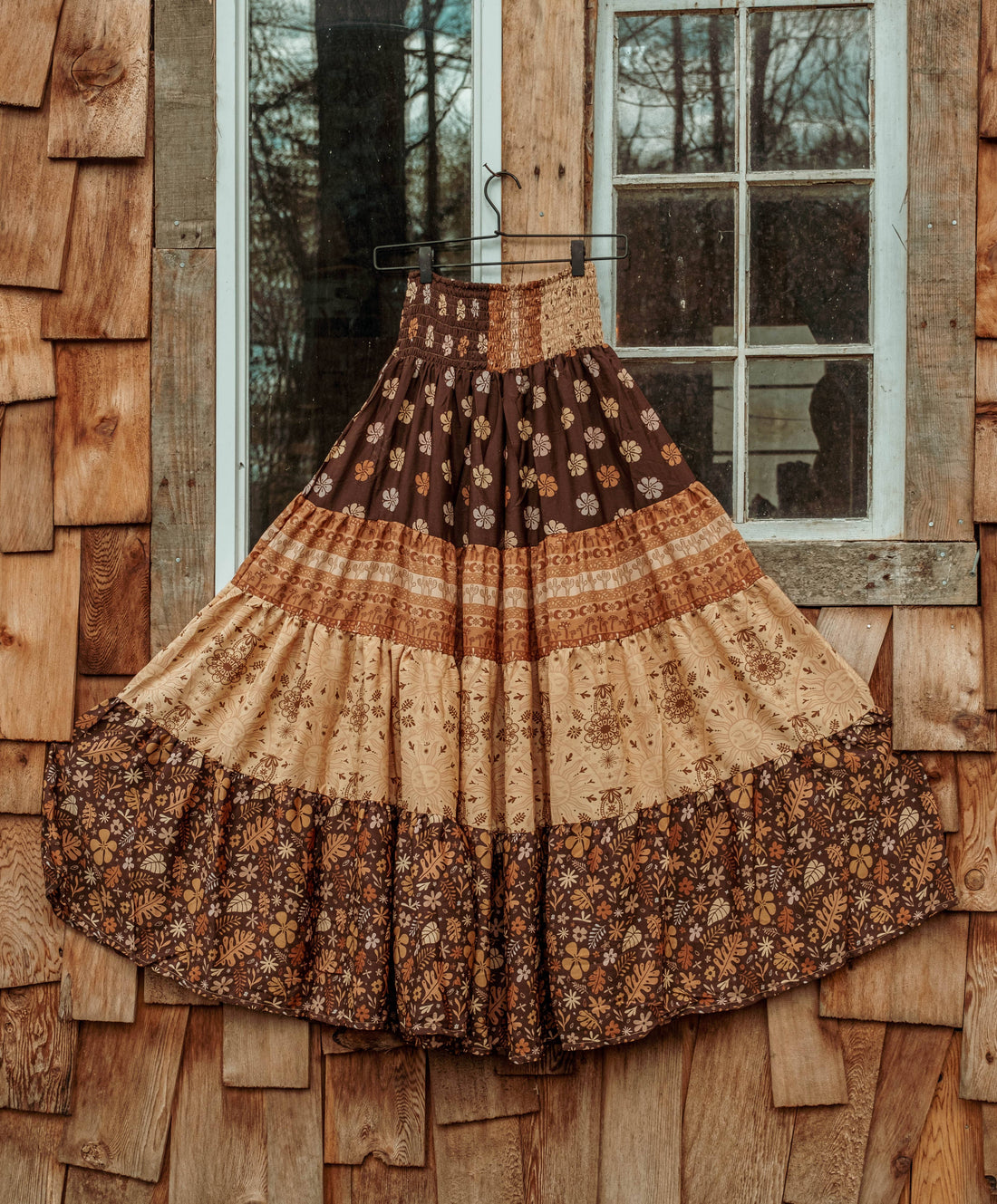 Bohemian Earthy Silk Tiered Maxi Skirt