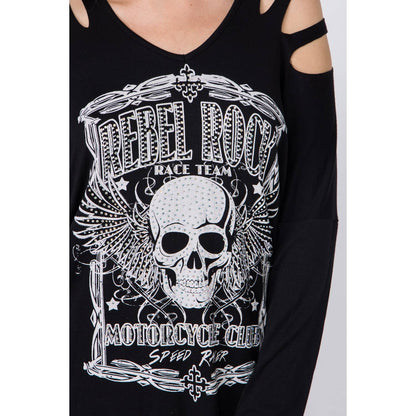 Long T-Shirt With Rhinestone Skull