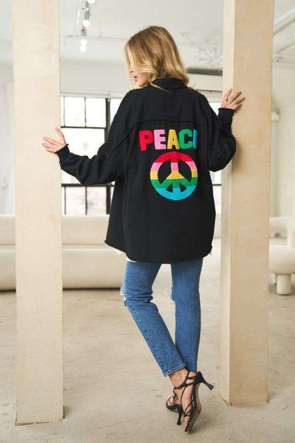 Colorful Peace Symbol Button Up Top