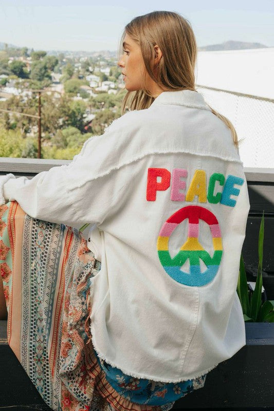 Colorful Peace Symbol Button Up Top