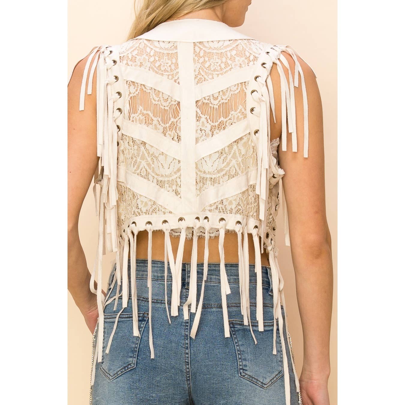 Cropped Lace Vest with Fringe