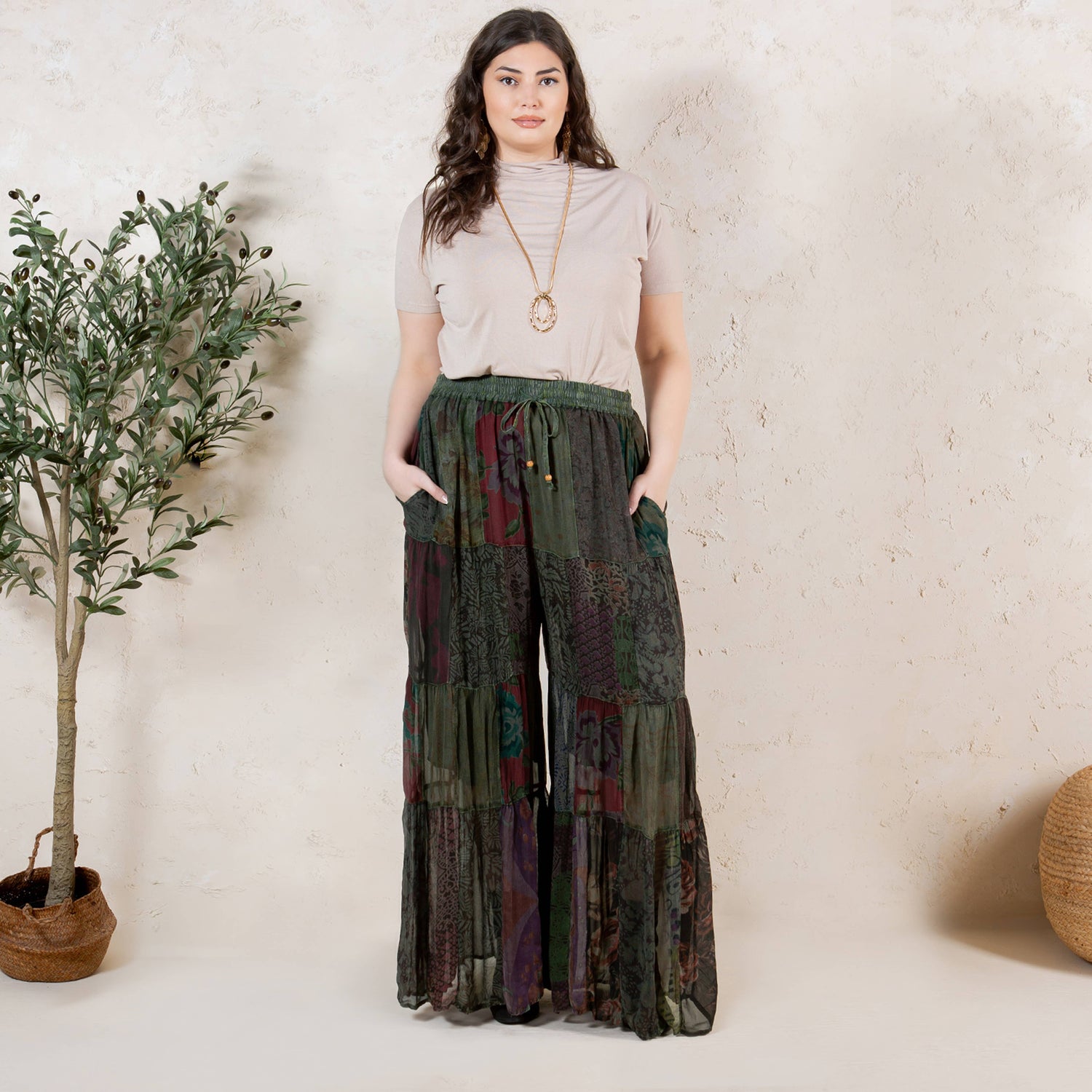 Long Flared Patchwork Pants