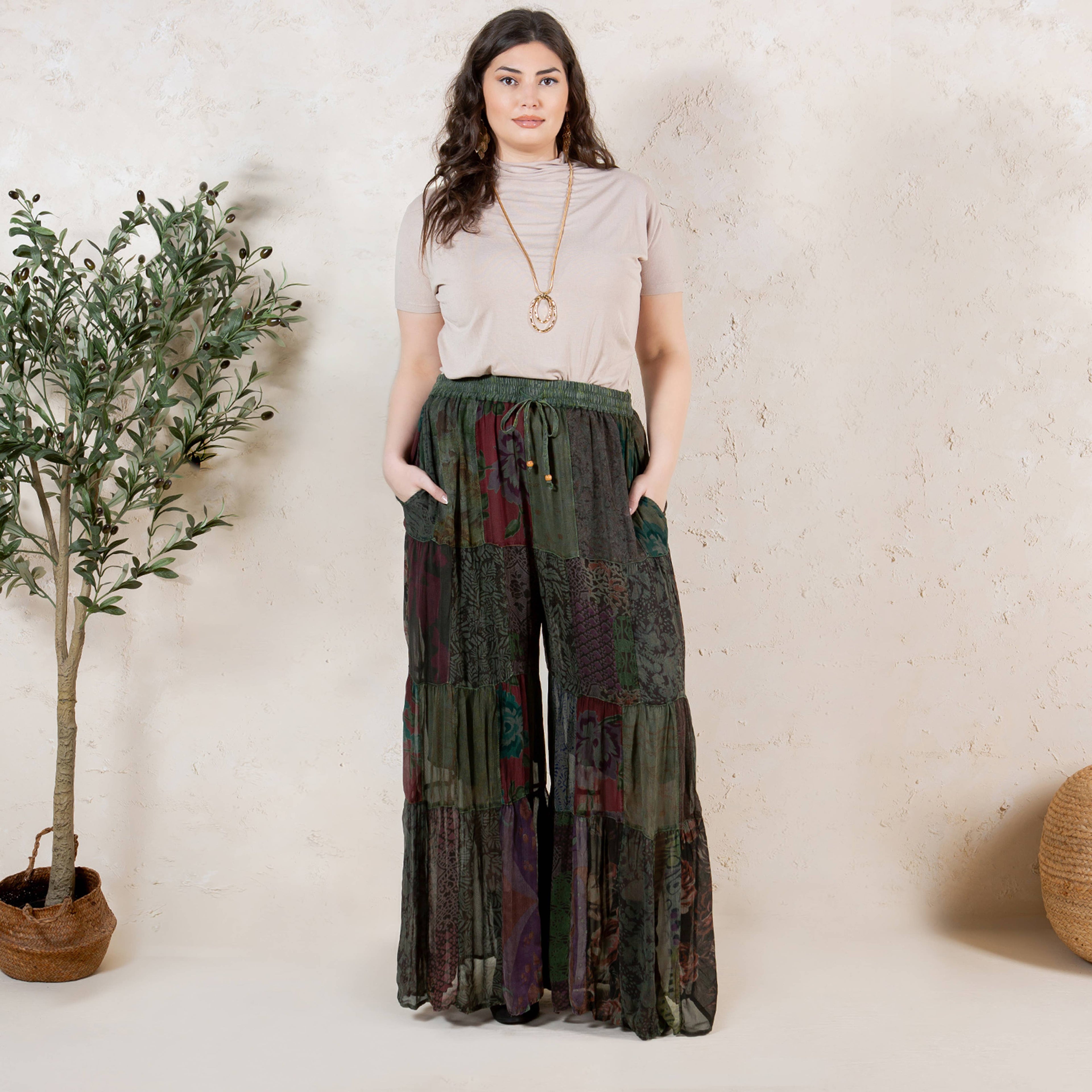 Long Flared Patchwork Pants