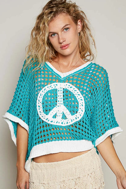 Short Sleeve Mesh Peace Sweater