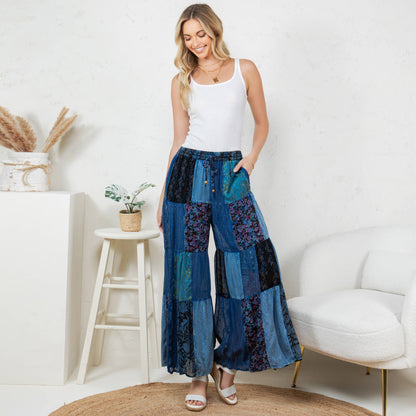 Long Flared Patchwork Pants Plus