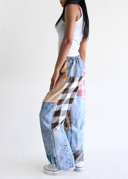 Flannel &amp; Denim Combo Pants