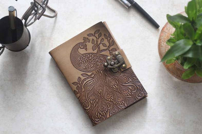 Peacock Embossed Leather Journal