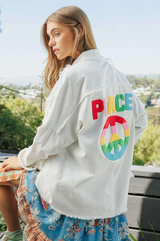 Colorful Peace Symbol Button Up Top