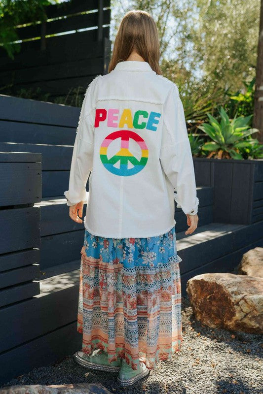 Colorful Peace Symbol Button Up Top