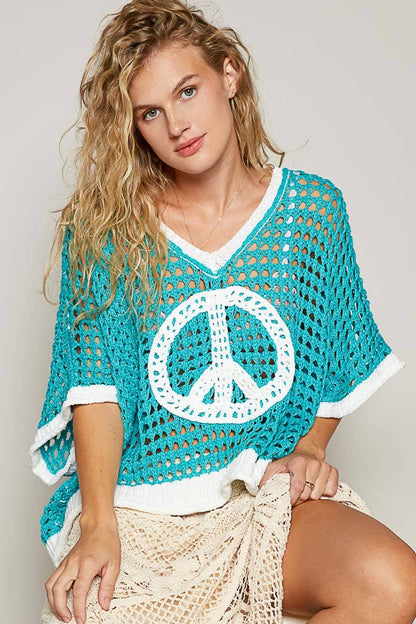 Short Sleeve Mesh Peace Sweater