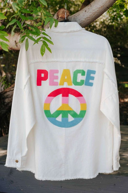 Colorful Peace Symbol Button Up Top