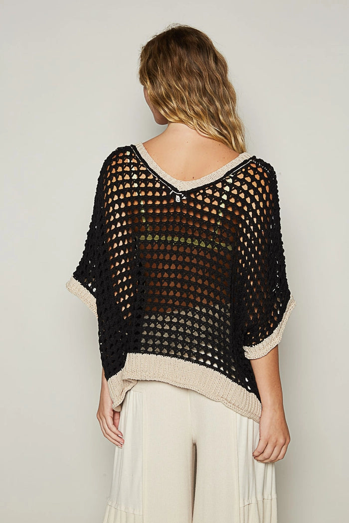 Short Sleeve Mesh Peace Sweater