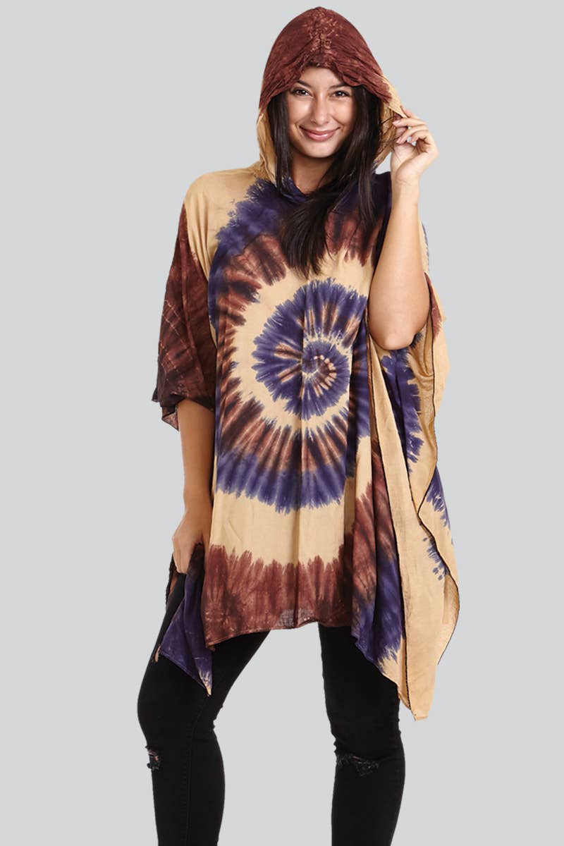 Lightweight Tie-Dye Hooded Poncho