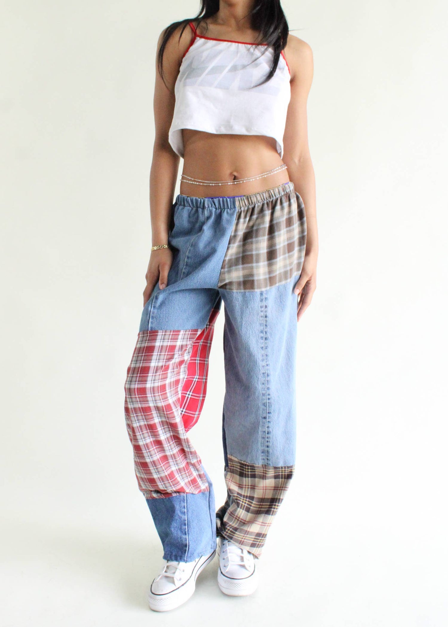 Flannel &amp; Denim Combo Pants