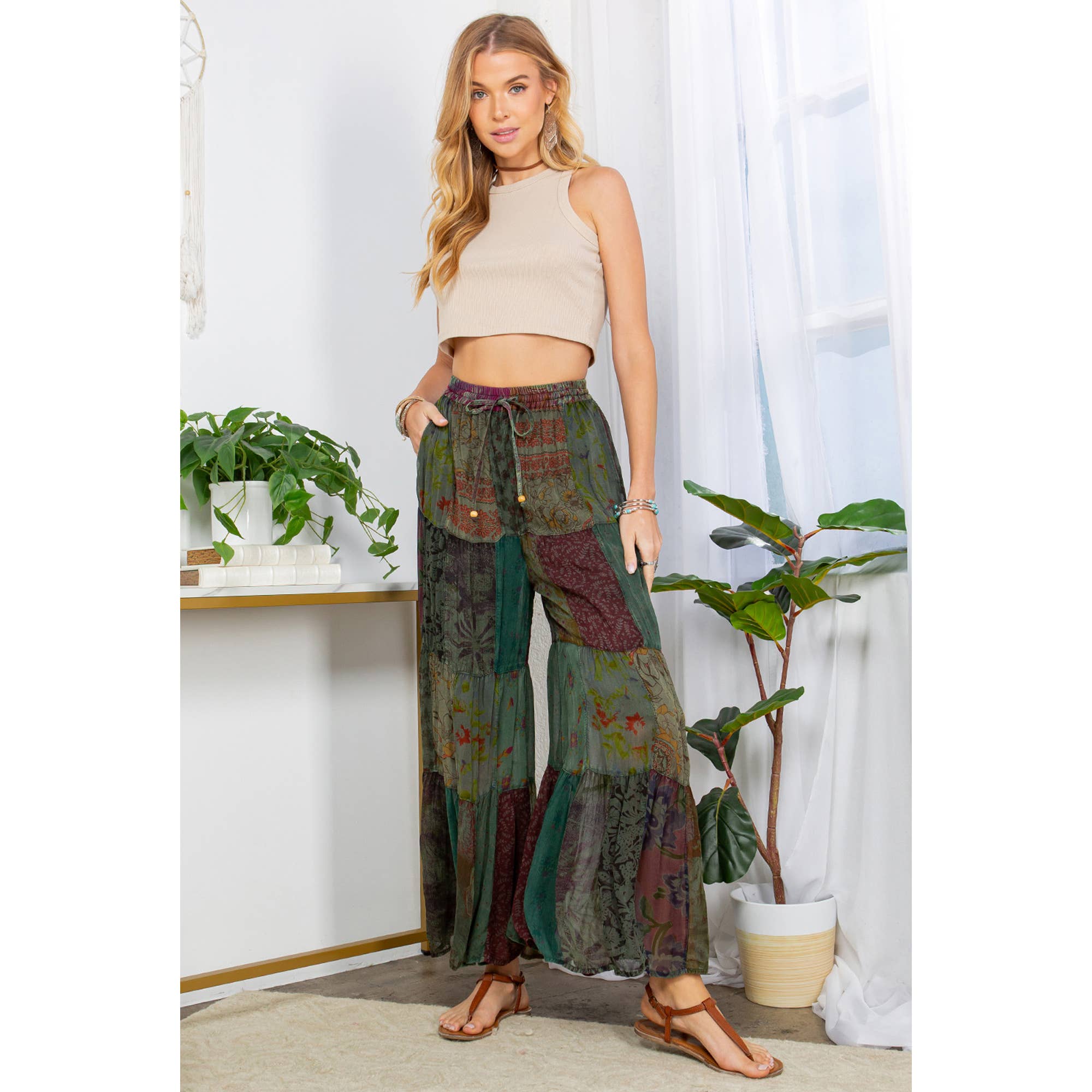 Long Flared Patchwork Pants