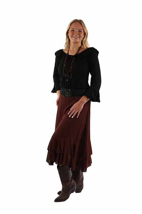 Long Flowy Skirt with Faux Belt