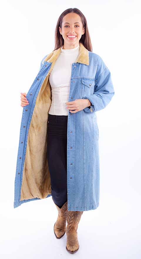 Long Denim Sherpa Jacket