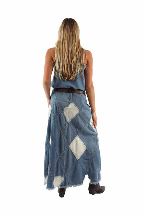 Long Denim Patchwork Skirt