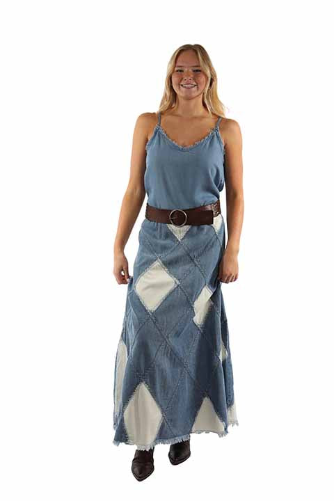 Long Denim Patchwork Skirt